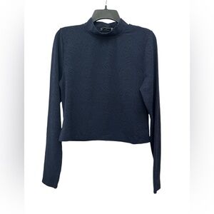 Babaton Aritzia Shapelace Mock Neck Top Size XL Blue Long Sleeve